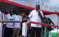 Vice President, Paa Kwasi Bekoe Amissah-Arthur addressing residents during a campaign tour.