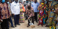 President Akufo-Addo cutting sod for the 83.5KM standard gauge railway line from Kumasi to Obuasi