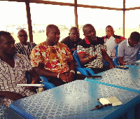 Head of Beach Soccer Development Mr Albert Frimpong making a point at the meeting