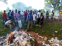 The youth engaging in communal labour