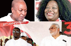 Former President John Mahama, Oye Lithur (Inset) and Former President Jerry John Rawlings (bottom)