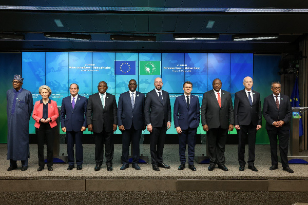 AU-EU leaders in group photo in Brussels, WHO boss (far right)