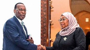 Tanzania's President Samia Suluhu Hassan  Shakes Freeman Mbowe 