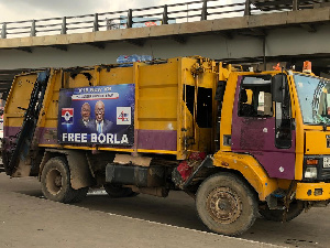 A photo of the waste collection truck positioned at the Kwame Nkrumah Circle