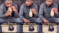 Actor turned politician John Dumelo sipping on some 'koko'