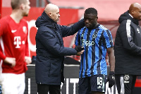 Brian Brobbey with former manager Ten Hag