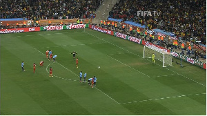 Asamoah Gyan about to take a penalty during the 2010 World Cup in South Africa