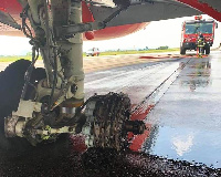 Tyres of the Max Air 737-400 destroyed after screeching on the runway