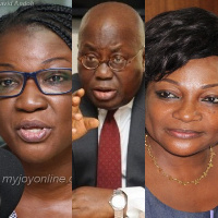 Joyce Bawa Mogtari (L), President Nana Addo (M) and Otiko Dzaba (R)