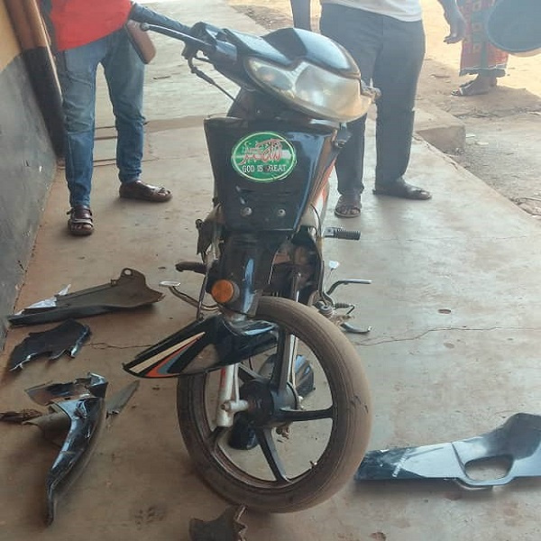 Mohammed Bondirigbum's motorbike destroyed by the angry NPP supporters