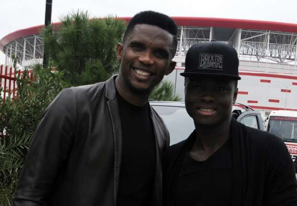 Samuel Eto'o (left) with Samuel Inkoom