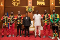 President Akufo-Addo and Mustapha Ussif with Ghana's Olympic team