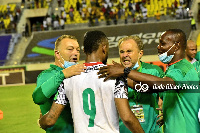 L-R Nenad Glisic(Milo's interpreter)  Milovan Rajevac, Jordan Ayew and Richard Kingston