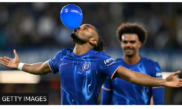 Christopher Nkunku performed his iconic balloon celebration against Barrow at Stamford Bridge