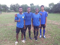 Some players of Greengen pose for a photo after the game