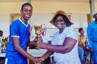 Mrs Nana Ama Acheampomaa Badasu, Headmistress giving trophy to student