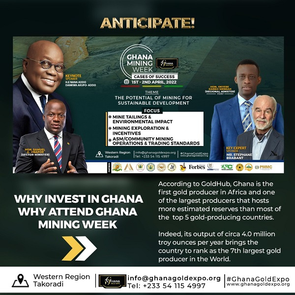 The Ghana Gold Expo Mining Week 2022 comes off from  April 1 -2