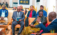 Information Minister, Kojo Oppong Nkrumah (far right) met with the delegation for discussions