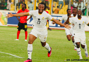 Antoine Semenyo celebrates scoring for the Black Stars