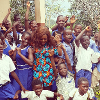 Afia Schwarzenegger with Kukurantumi pupils