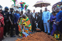 Akufo-Addo, Otumfuo cutting the sod for the commencement of Phase II of the Kumasi Central Market