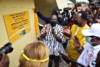 Veep of Ghana, the South African High Commissioner, CEO of MTN Ghana unveil the plaque