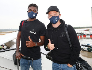 Thomas Partey and his Atletico Madrid teammates arrive in Lisbon