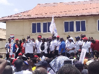 Alan Kyerematen addressing NPP supporters on Saturday after health walk