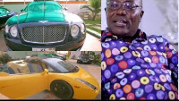 CEO of Ashantigold Dr. Kweku Frimpong and his fleet of cares (insert)