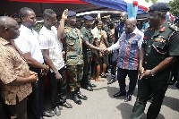 Prez Akufo-Addo with Lt. Gen. Obed Boamah Akwa, CDS shaking hands with the officers at the WASSA