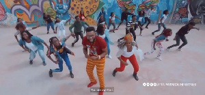 A scene from the colourful video