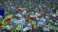 Thousands of government supporters gathered at Meskel Square in Addis Ababa