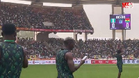 Super Eagles players greet fans ahead of the March 28 clash in Abuja