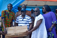 Hon Andrew Egyapa Mercer making presentation to his constituents