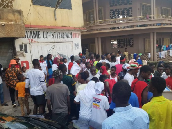 Supporters at the Suame office of the party