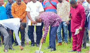 During the groundbreaking ceremony for a new artificial football pitch