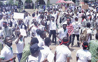 Kwadaso Agricultural College demonstrating over lack of access to government benefits