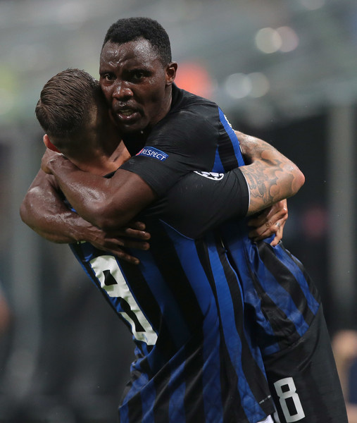 Kwadwo Asamoah in celebration mood with a teammate