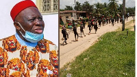 Combination foto of Chief Ogbonnia plus separatists wey dey parade Anambra villages