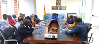 Minister for Aviation, Mr. Joseph Kofi Adda (m) having a discussion with the airline representatives