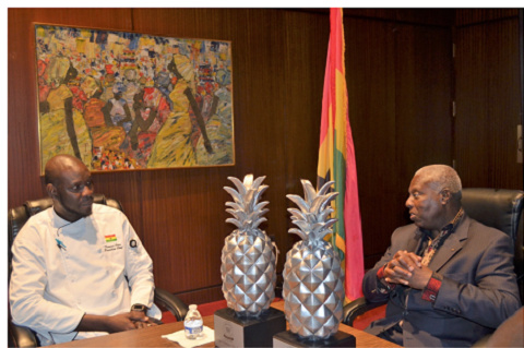 Chef  Francis Otoo after presenting his award to Ambassador Barfour Adjei-Barwuah