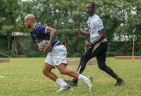 Ghanaian physical trainer, Jordan Fitness in a session with Andre Ayew