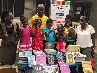 Matilda Amissah-Arthur (Left) donating some items to the Multikids Inclusive Academy