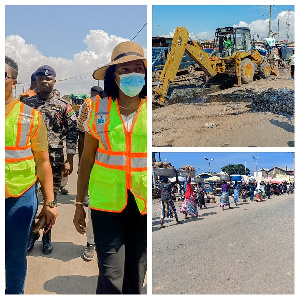 The Mayor of Accra cleaning  Agbogbloshie market with her team