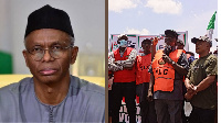 Govnor El-Rufai (left) dey clash with labour union leaders and oda striking workers