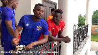 Some players of Hearts of Oak at the club house in Pobiman