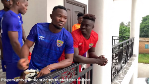 Some players of Hearts of Oak at the club house in Pobiman