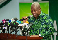 Former President Mahama addressing Ghanaians at the luanch of NDC manifesto commitee