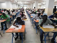 Students in an exam hall