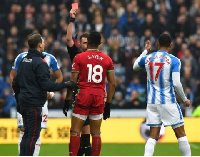 Jordan Ayew was red carded 11minutes into the game against Huddersfiled Town